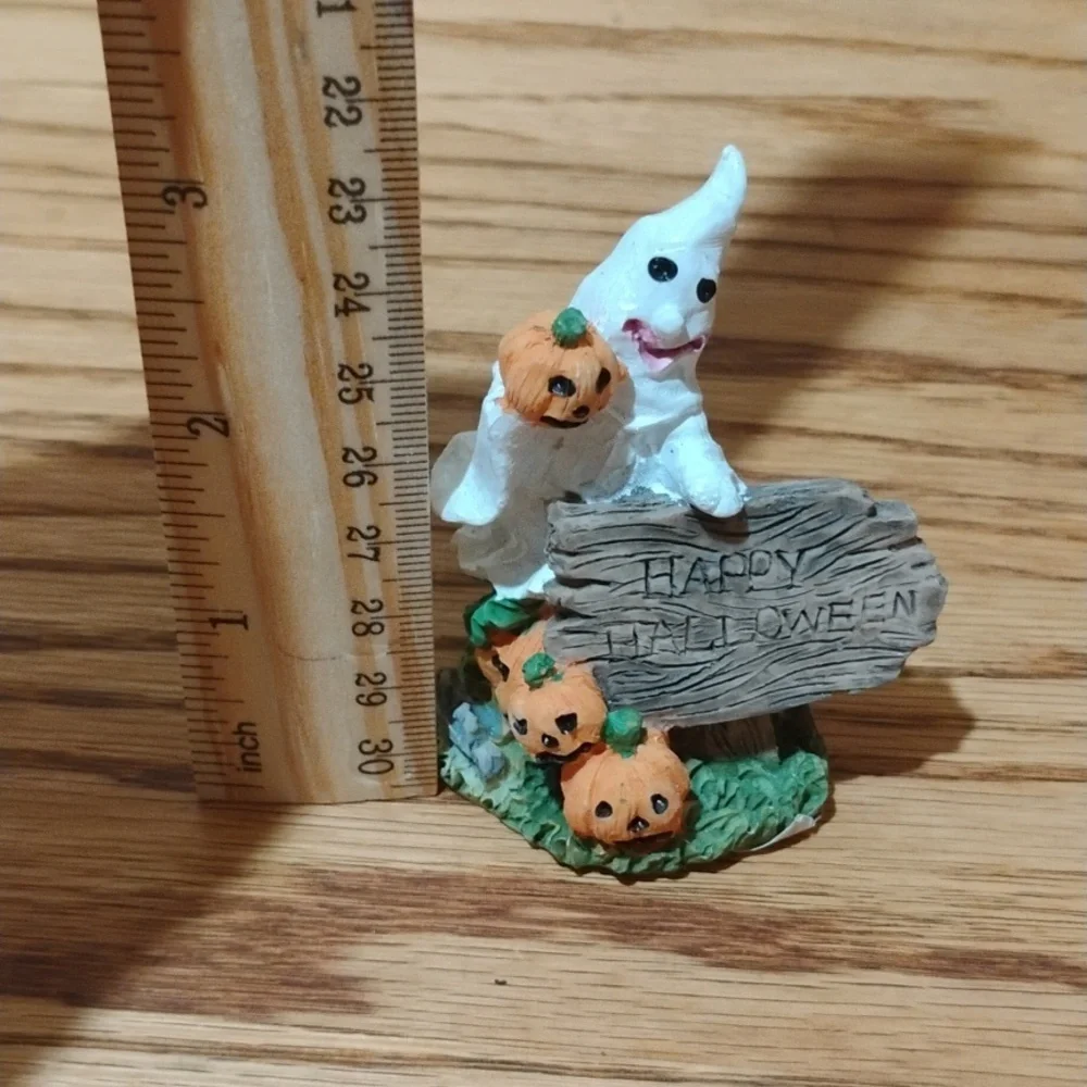 Vintage 1997 Resin Halloween Bear and Ghost Figurine Set